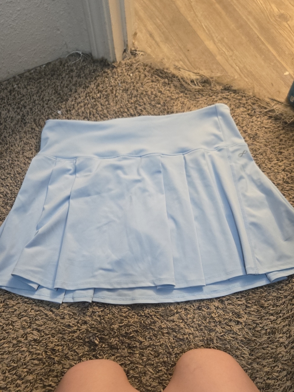 Women's Light Blue Pleated Skater Skirt - Casual & Active
